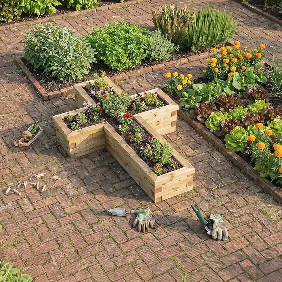 Jardinière en forme de croix / 1,35 m x 2,4 m x 0,45 m