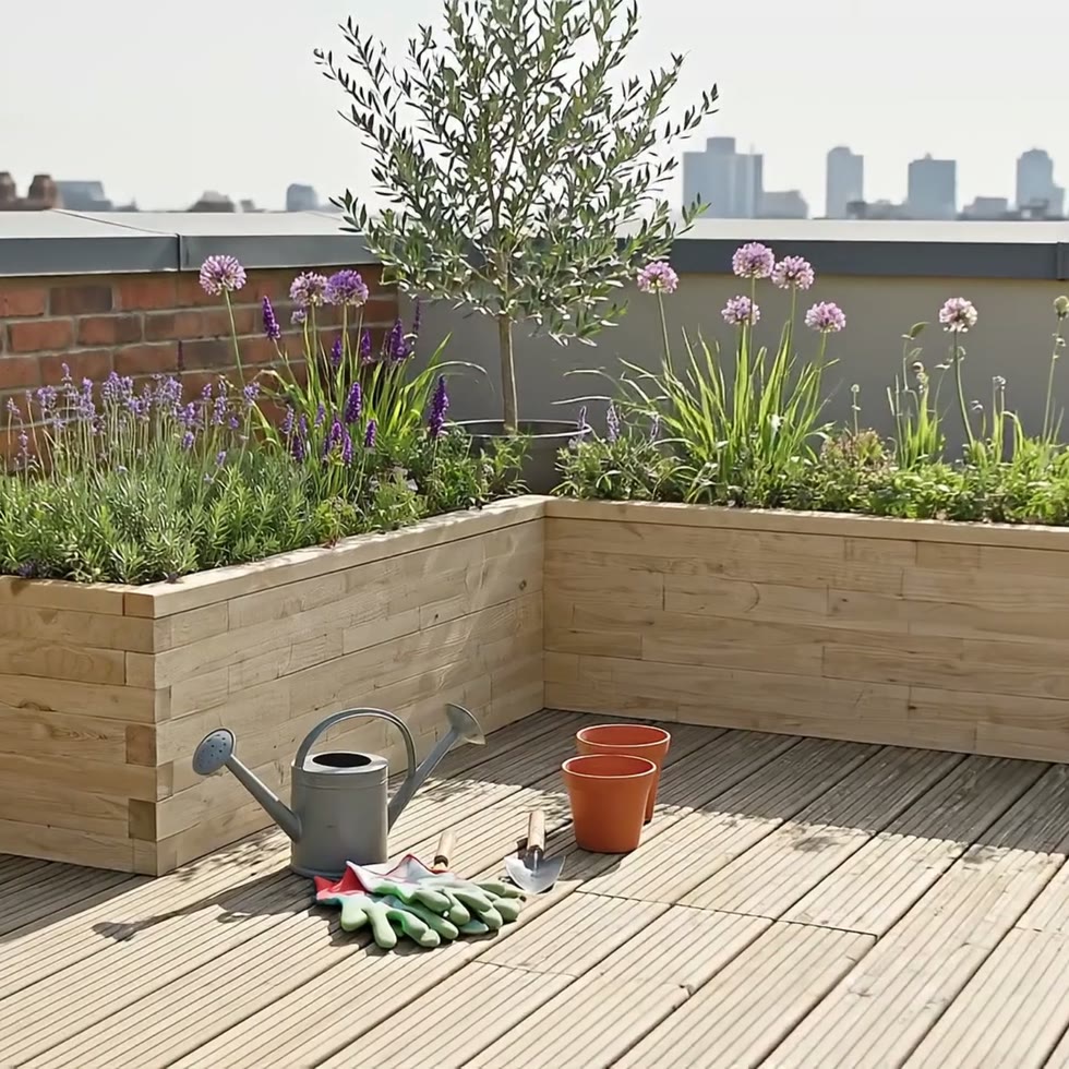 Jardinière bois d'angle en L - XXXL / 375 x 375 x 82,5 x 75 cm
