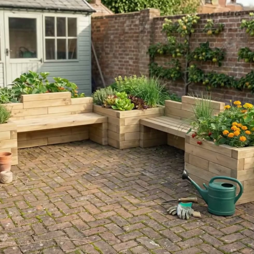 Banc de jardin pour enfants - Jardinières bois / 300 x 300 x 65 cm