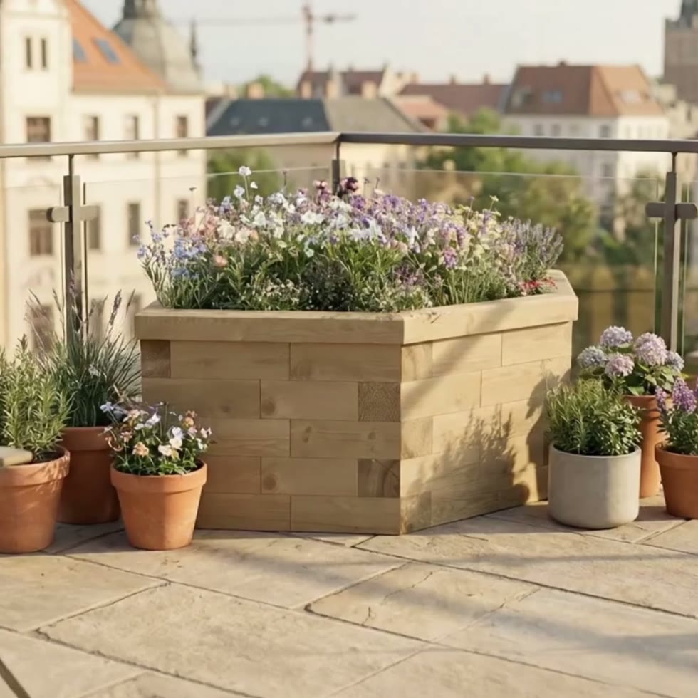 Carré potager surélevé hexagonal / 155 x 92,5 x 55 cm