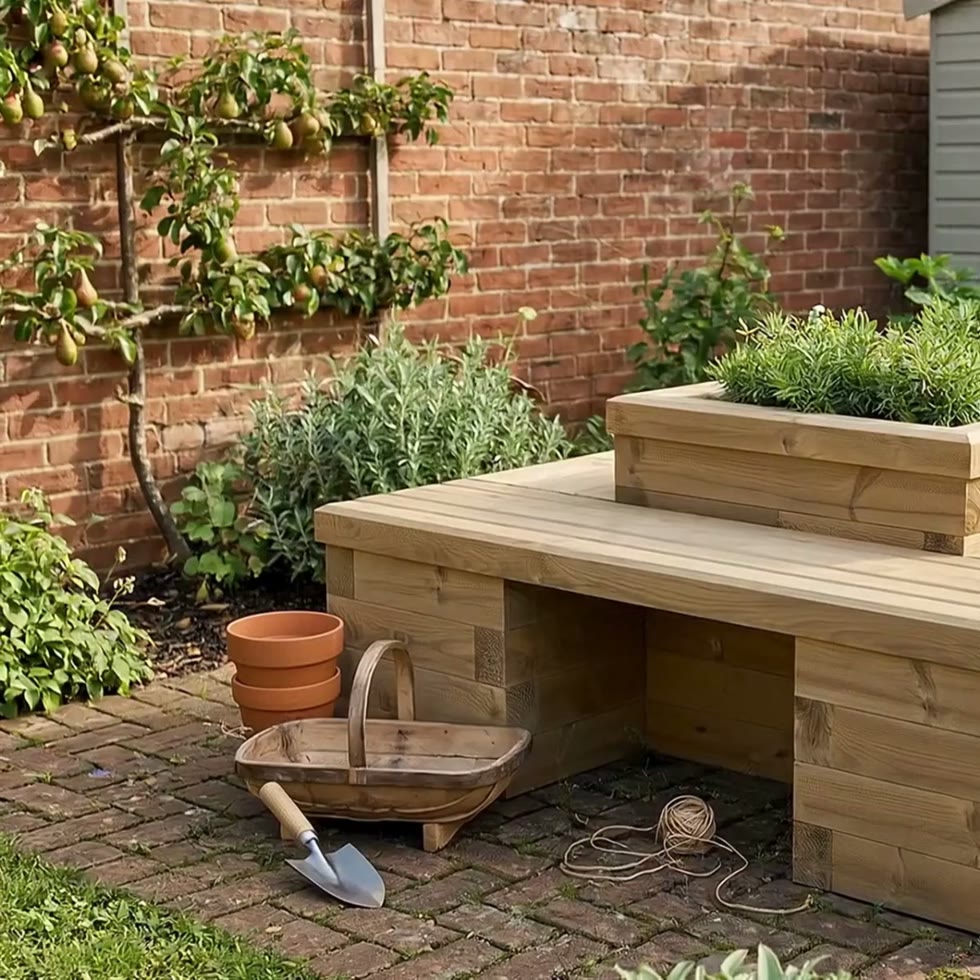 Banc de jardin carré - Jardinière centrale / 150 x 150 x 45 cm