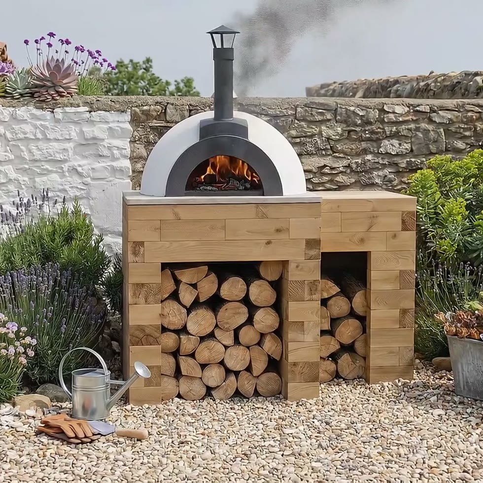 Base en bois pour four à pizza avec plan de travail / 1,5 m x 0,9 m x 0,95 m