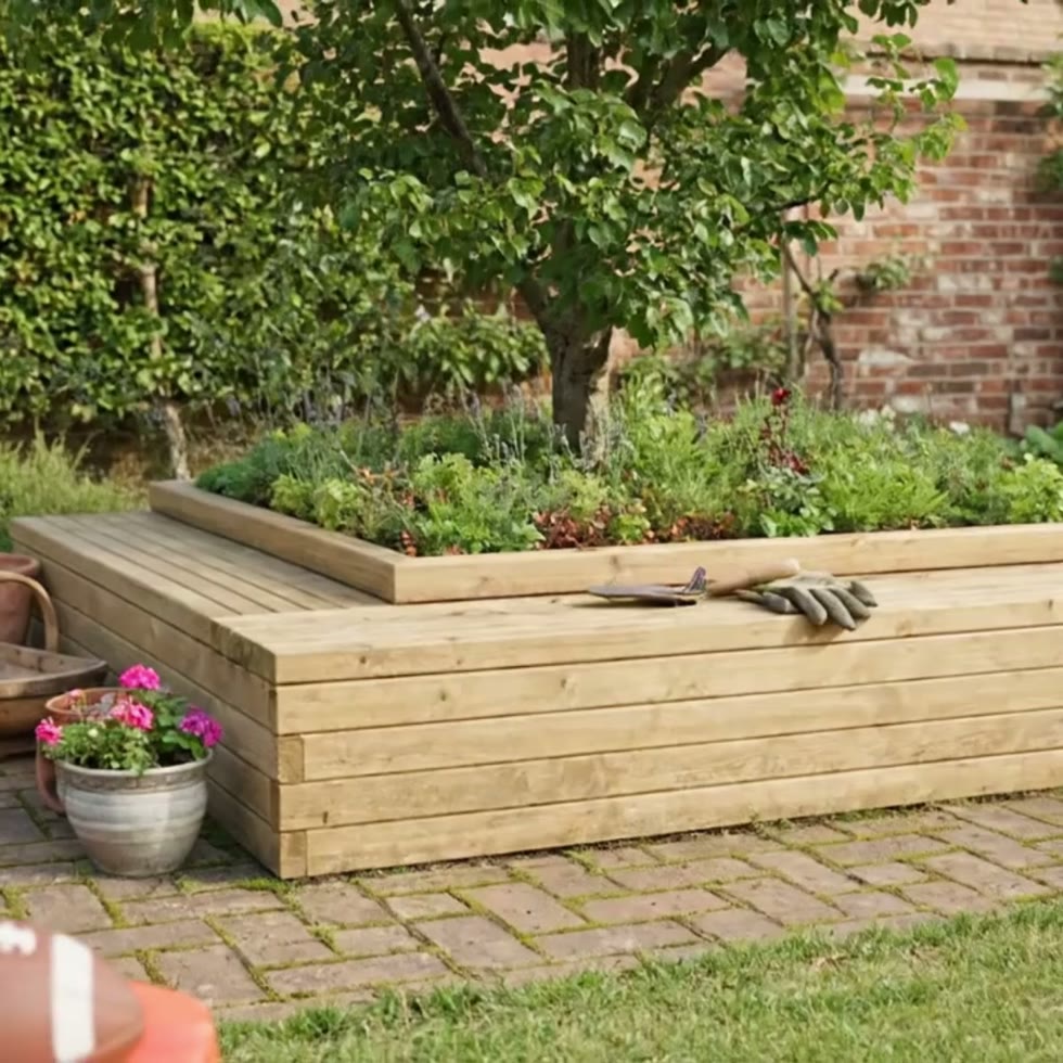 Kit de banc d'arbre en bois / 2.7 x 2.7 x 0.55m