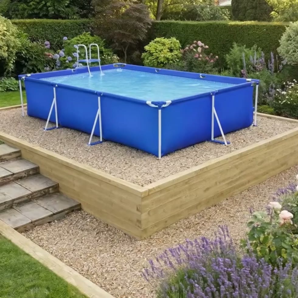 Base de piscine hors-sol pour terrain en pente / 4,125 m x 4,125 m x 0,65 m
