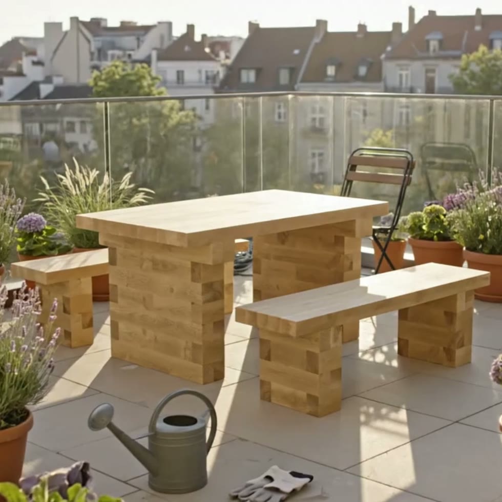 Ensemble de table et banc / 1.5 x 1.65 x 0.75 m