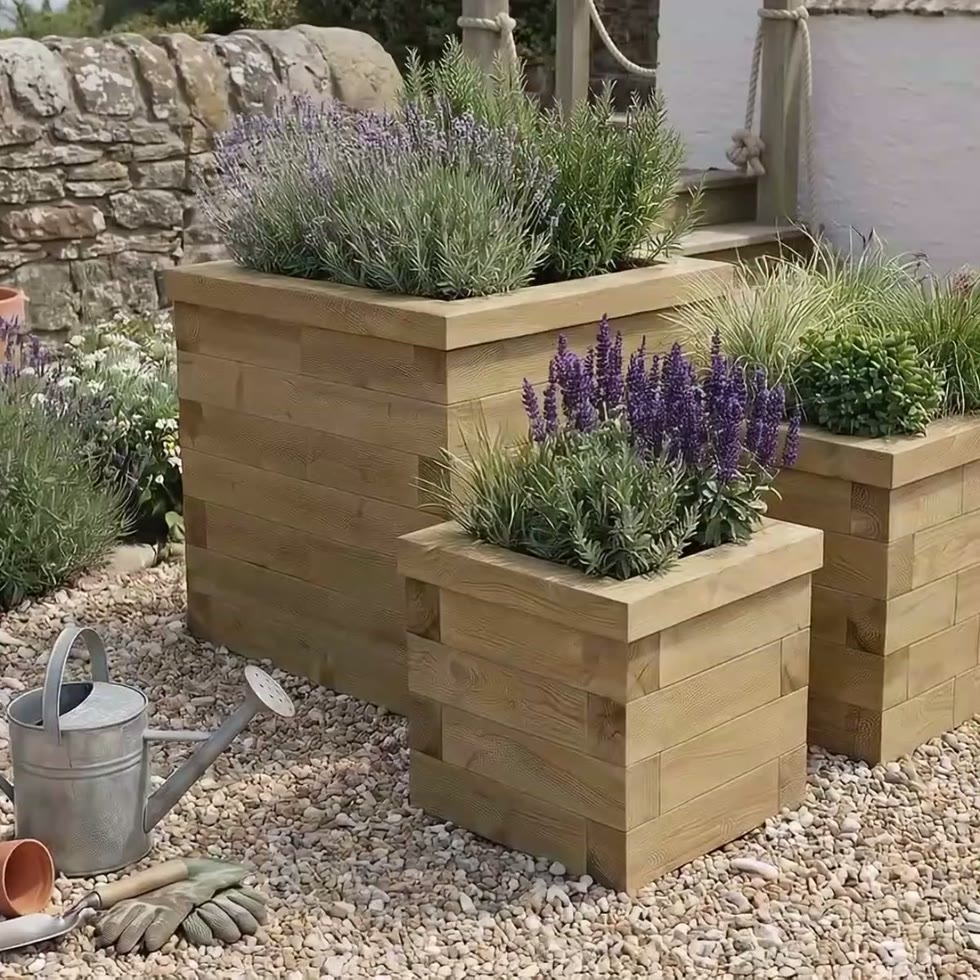 Trois jardinières bois en cube / 75 x 75 x 75 cm