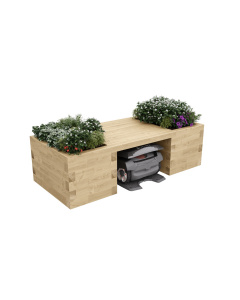 Garage pour robot tondeuse avec banc et jardinière / 2,025 m x 0,9 m x 0,55 m