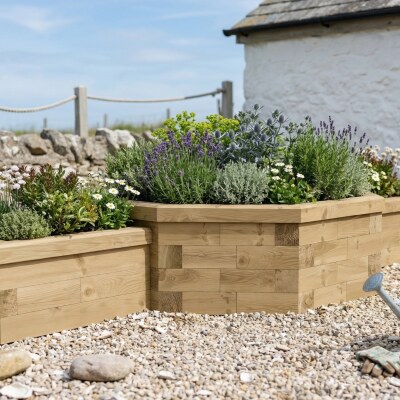 Jardinières bois hexagonales - Trois pièces multiniveaux / 3,024 x 0,949 x 0,45 m