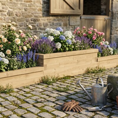 Jardinière bois multiniveaux - Extra longue / 3,75 x 0,75 x 0,45 m