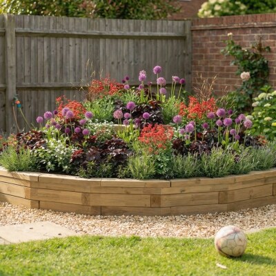 Jardinière bois d’angle arrondie en cascade - Longue / 2,25 x 2,25 x 0,35 m