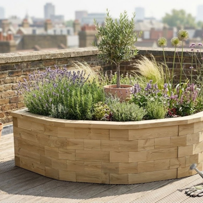 Jardinière bois d’angle arrondie / 1,5 x 1,5 x 0,55 m