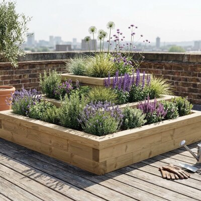 Jardinière bois pyramide / 1,5 x 1,5 x 0,55 m