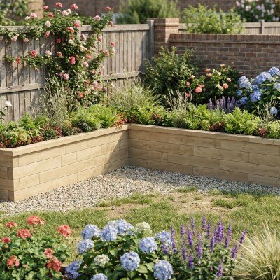 Jardinière bois en L - Extra longue / 3,0 x 2,625 x 0,45 x 0,45 m