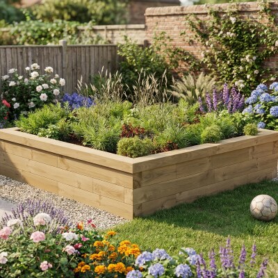 Jardinière bois carrée - basse / 1,5 x 1,5 x 0,35 m