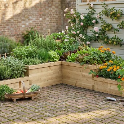 Jardinière bois multiniveaux d'angle / 3,0 x 3,0 x 0,45 m