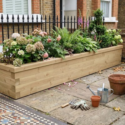 Jardinière bois en traverses paysagères - Longue / 3,0 x 0,45 x 0,45 m