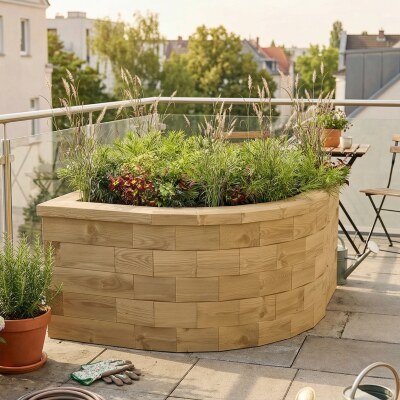 Petite jardinière bois d’angle arrondie / 0,75 x 0,75 x 0,55 m