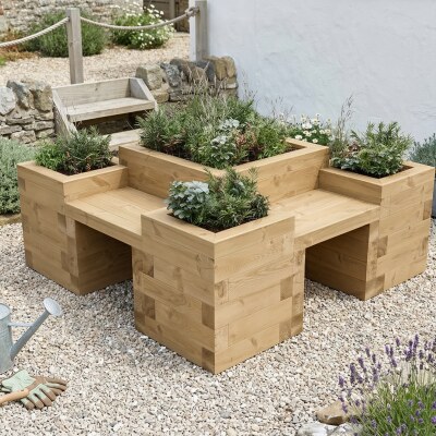 Banc de jardin d'angle - Jardinières multiniveaux / 1,5 x 1,5 x 0,55 m