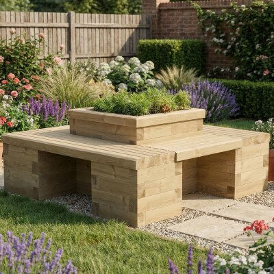 Banc de jardin carré - Jardinière centrale / 1,5 x 1,5 x 0,45 m