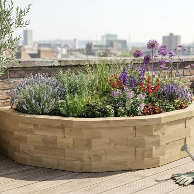 Grande jardinière bois surélevée demi-cercle / 2,325 x 1,317 x 0,45 m