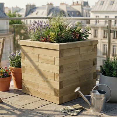Jardinière bois en cube / 0,75 x 0,75 x 0,75 m