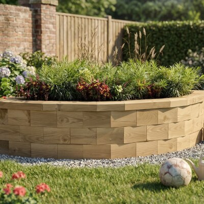 Grande jardinière bois d'angle arrondie / 2,25 x 2,25 x 0,45 m