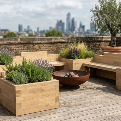 Bancs de jardin avec jardinières en U / 3,75 x 3,75 x 0,55 m