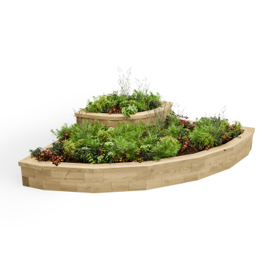 Jardinière bois d’angle arrondie en cascade - Haute / 180 x 180 x 45 cm