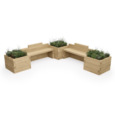 Banc de jardin - Ensemble avec jardinières bois /  300 x 300 x 75 cm