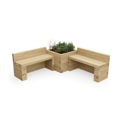 Banc de jardin avec jardinière d'angle centrale / 187,5 x 187,5 x 65 cm