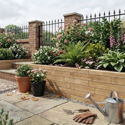 Mur de soutènement en traverses paysagères / 412,5 x 75 cm