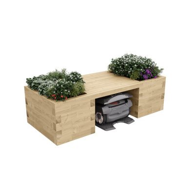 Garage pour robot tondeuse avec banc et jardinière / 2,025 m x 0,9 m x 0,55 m