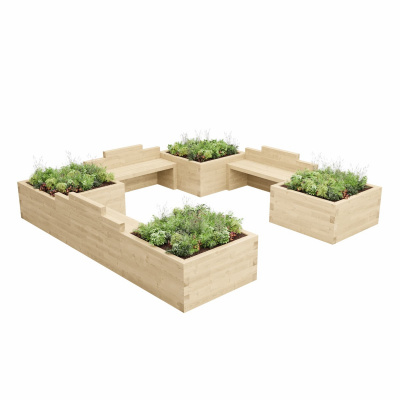 Bancs de jardin avec jardinières en U  / 3.75m x 3.75m x 0.55m