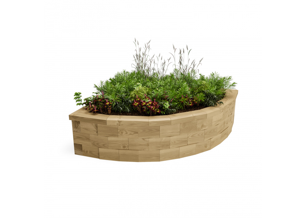 Jardinière bois d’angle arrondie - basse / 112,5 x 112,5 x 35 cm