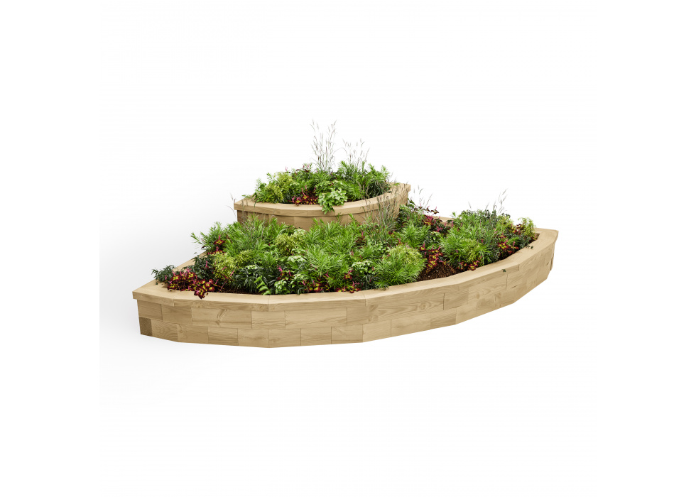 Jardinière bois d’angle arrondie - basse / 112,5 x 112,5 x 35 cm