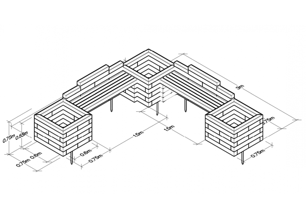 Banc de jardin - Ensemble avec jardinières bois /  300 x 300 x 75 cm