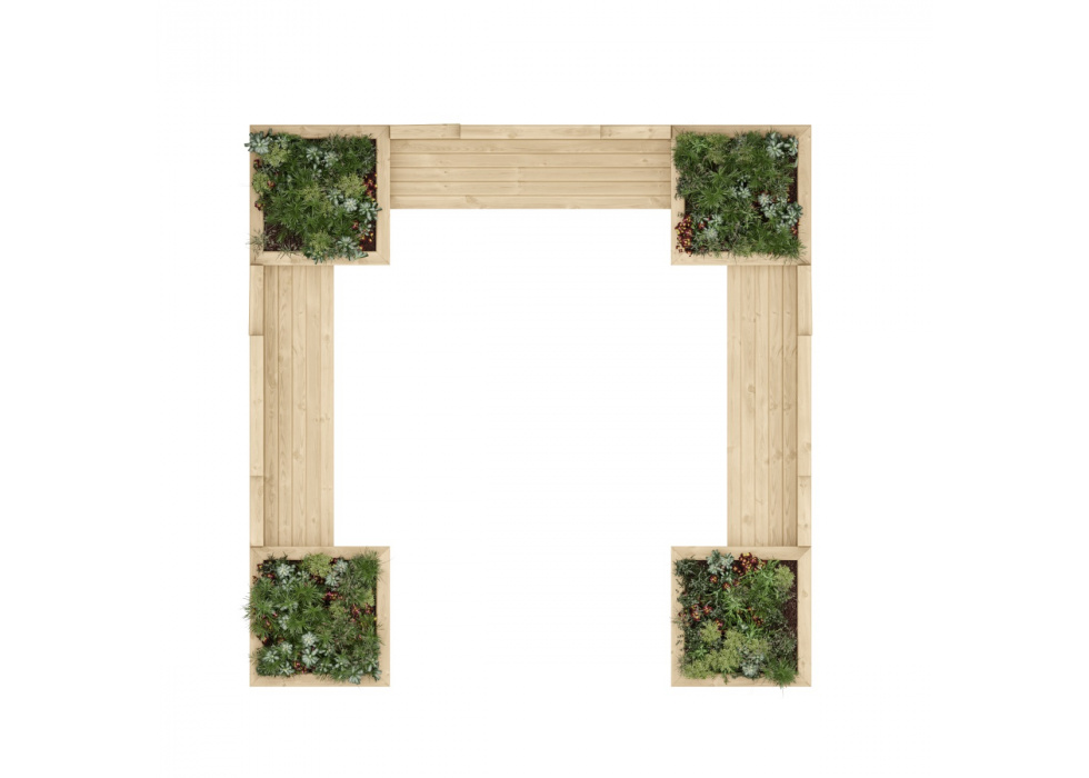 Banc de jardin pour enfants - Jardinières bois en U / 300 x 300 x 65 cm
