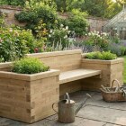Banc de jardin et 2 jardinières intégrées / 240 x 75 x 85 cm