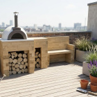 Base de four à pizza avec espace de rangement et banc / 2,7 m x 0,9 m x 0,95 m